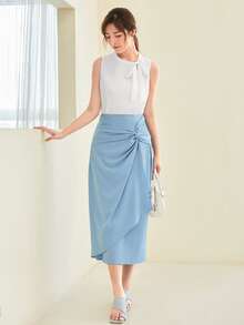 SHEIN Clasi Solid Tie Neck Top - White - View 6