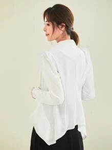 SHEIN Privé Áo khoác  âu phục nữ Bất đối xứng màu trơn Thanh lịch - trắng - Xem 2
