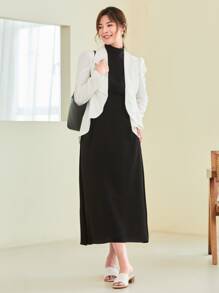 SHEIN Privé Áo khoác  âu phục nữ Bất đối xứng màu trơn Thanh lịch - trắng - Xem 5