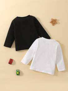 Baby Boy 2pcs Solid Round Neck Tee - Black and White - View 2