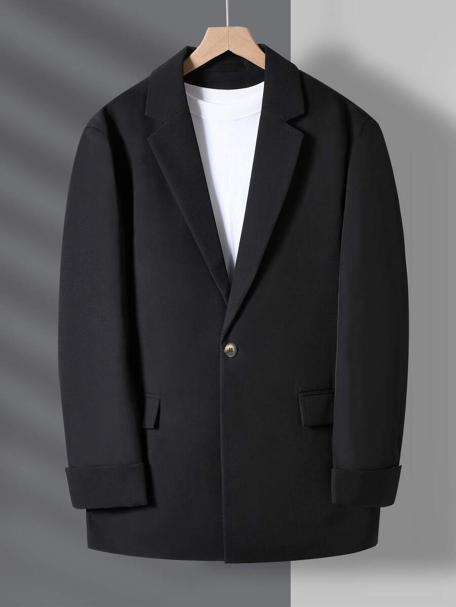 Hombres 1 pieza Blazer con botón de cuello con solapa - Negro - Ver 1