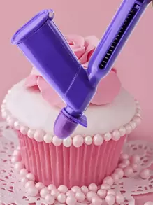 1pc DIY Faux Pearl Applicator & 4pcs Nozzle, Cake Decoration Tool For Baking - Purple - View 1