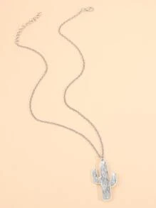 Turquoise Decor Cactus Charm Necklace - Silver - View 2