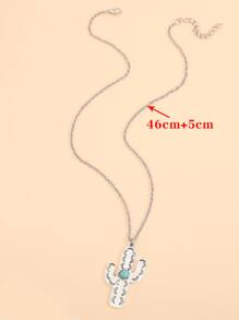 Turquoise Decor Cactus Charm Necklace - Silver - View 3