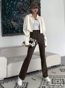 DAZY 纽扣前开PU短款夹克，秋装 - 白色 - 查看 6