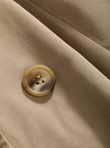 DAZY 纯色双排扣长款休闲风衣，秋装女式夹克 - 卡其色 - 查看 4