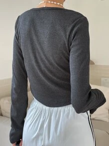 DAZY 半扣罗纹针织 T 恤，秋季服装长袖女式上衣