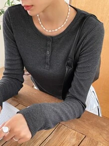 DAZY 半扣罗纹针织 T 恤，秋季服装长袖女式上衣