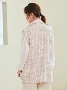 SHEIN BIZwear 缺口翻領抽鬚邊粗花呢馬甲西裝外套工作服 - 彩色 - 查看 2