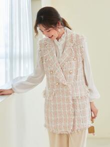 SHEIN BIZwear 缺口翻領抽鬚邊粗花呢馬甲西裝外套工作服 - 彩色 - 查看 5