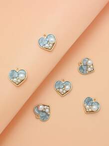 6pcs/set Faux Pearl Decor Heart DIY Pendant