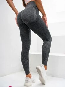 Yoga Futuristic 寬腰帶運動打底褲 - 深灰色 - 查看 2