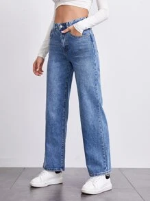 SHEIN Frenchy High Waist Straight Leg Jeans - Light Wash - View 4