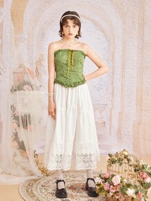 ROMWE Jacquard Frill Trim Tube Top - Green - View 5