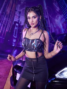 ROMWE 圖案側抽繩吊帶上衣 - 彩色 - 查看 1