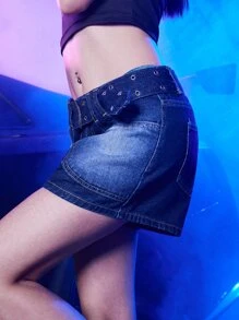 ROMWE Shorts en mezclilla con lavado con cinturón