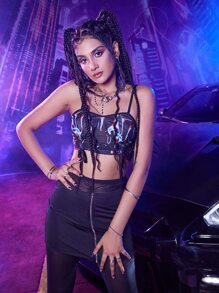 ROMWE 圖案側抽繩吊帶上衣 - 彩色 - 查看 4