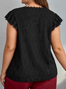 SHEIN Frenchy Áo thun Plus size Tương phản ren Xù màu trơn Boho - màu đen - Xem 5