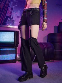 ROMWE Street Life Solid Garter Pants Without Belt - Black - View 3