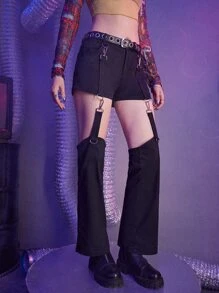 ROMWE Street Life Solid Garter Pants Without Belt - Black - View 4