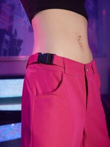 ROMWE Street Life Solid Flap Pocket Pants - Hot Pink - View 5