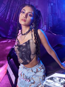 ROMWE Áo hai dây Con số Gợi cảm - Nhiều màu - Xem 3