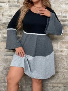 SHEIN LUNE Đầm Plus Size Tương phản ren Khối Màu Giải trí - Nhiều màu - Xem 4