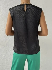 SHEIN Privé 豹紋提花墊肩襯衫 - 黑色 - 查看 2