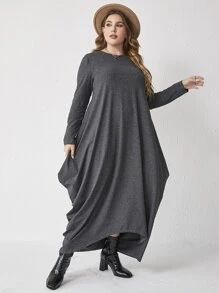Mulvari Vestido unicolor bajo irregular - Gris Oscuro - Ver 3