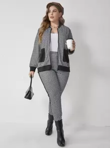 Mulvari Plus Houndstooth Print Bomber Jacket & Trousers - Black and White - View 1