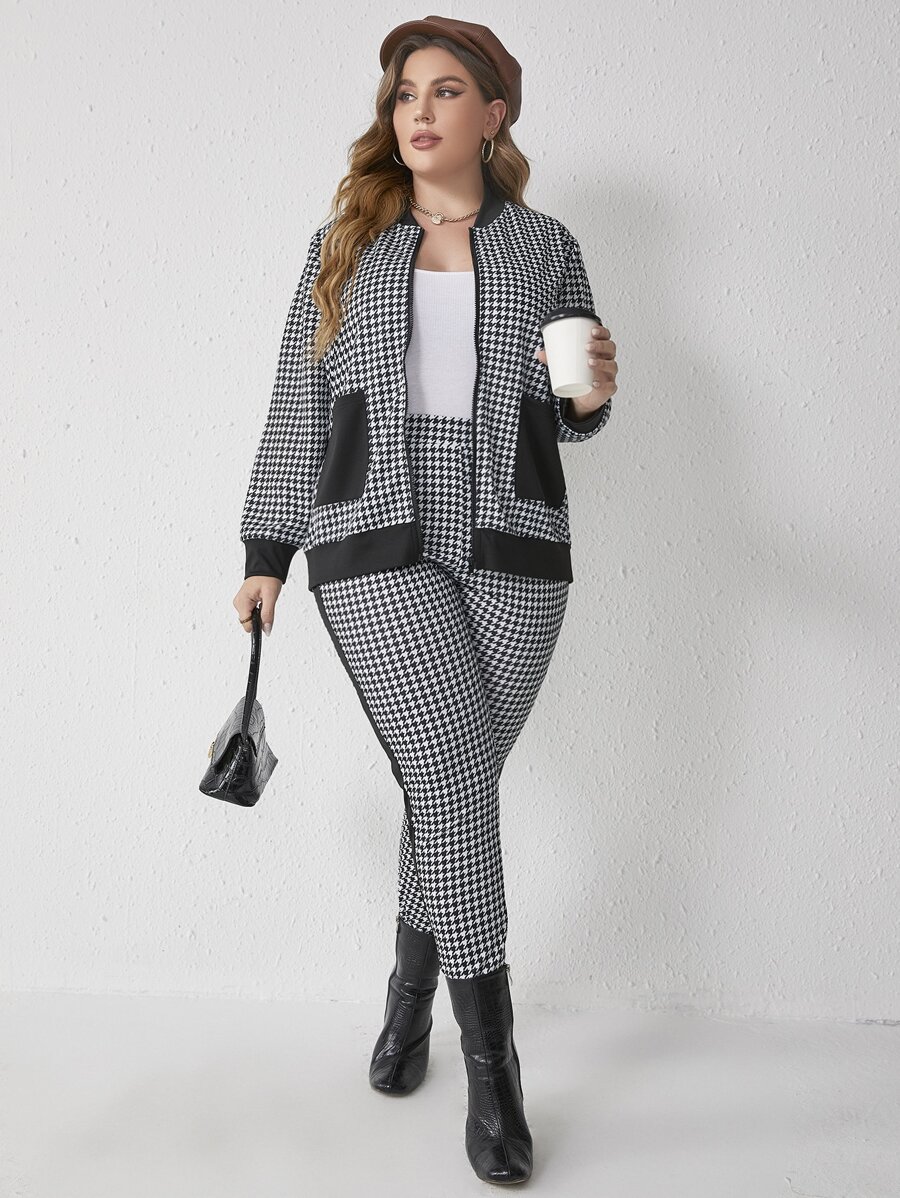 Mulvari Plus Houndstooth Print Bomber Jacket & Trousers - Black and White - View 1