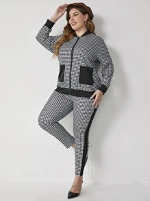 Mulvari Plus Houndstooth Print Bomber Jacket & Trousers - Black and White - View 5