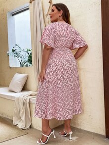 SHEIN Holidaya Plus Ditsy Floral Knot Side Wrap Dress - Multicolor - View 2