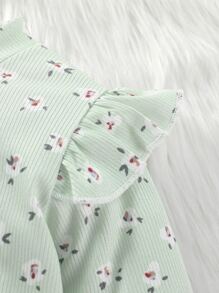 SHEIN 小女童碎花套頭衫和運動褲 - 薄荷綠 - 查看 3