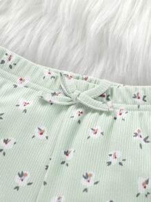SHEIN 小女童碎花套頭衫和運動褲 - 薄荷綠 - 查看 5