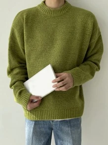 DAZY Men 1pc Mock Neck Drop Shoulder Jumper - Olive Green - View 1