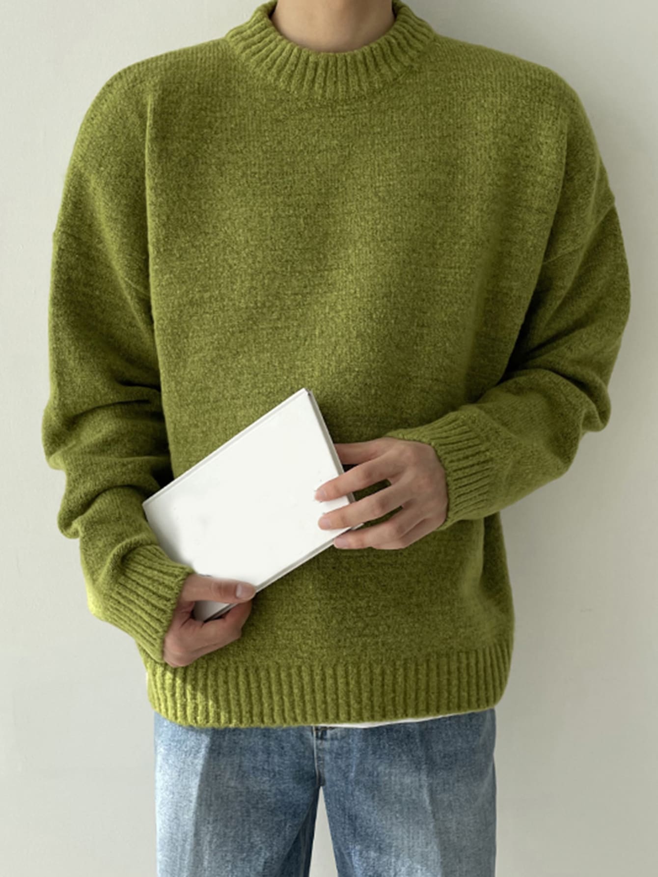 DAZY Men 1pc Mock Neck Drop Shoulder Jumper - Olive Green - View 1