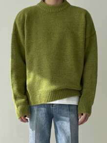 DAZY Men 1pc Mock Neck Drop Shoulder Jumper - Olive Green - View 3