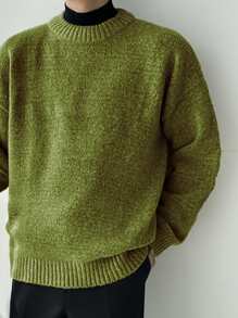 DAZY Men 1pc Mock Neck Drop Shoulder Jumper - Olive Green - View 5
