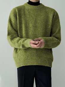 DAZY Men 1pc Mock Neck Drop Shoulder Jumper - Olive Green - View 6
