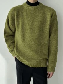 DAZY Men 1pc Mock Neck Drop Shoulder Jumper - Olive Green - View 7