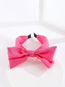 可愛1入組女士布質髮飾，簡單時尚的雙層粉色蝴蝶結頭帶 - 玫紅色 - 查看 4