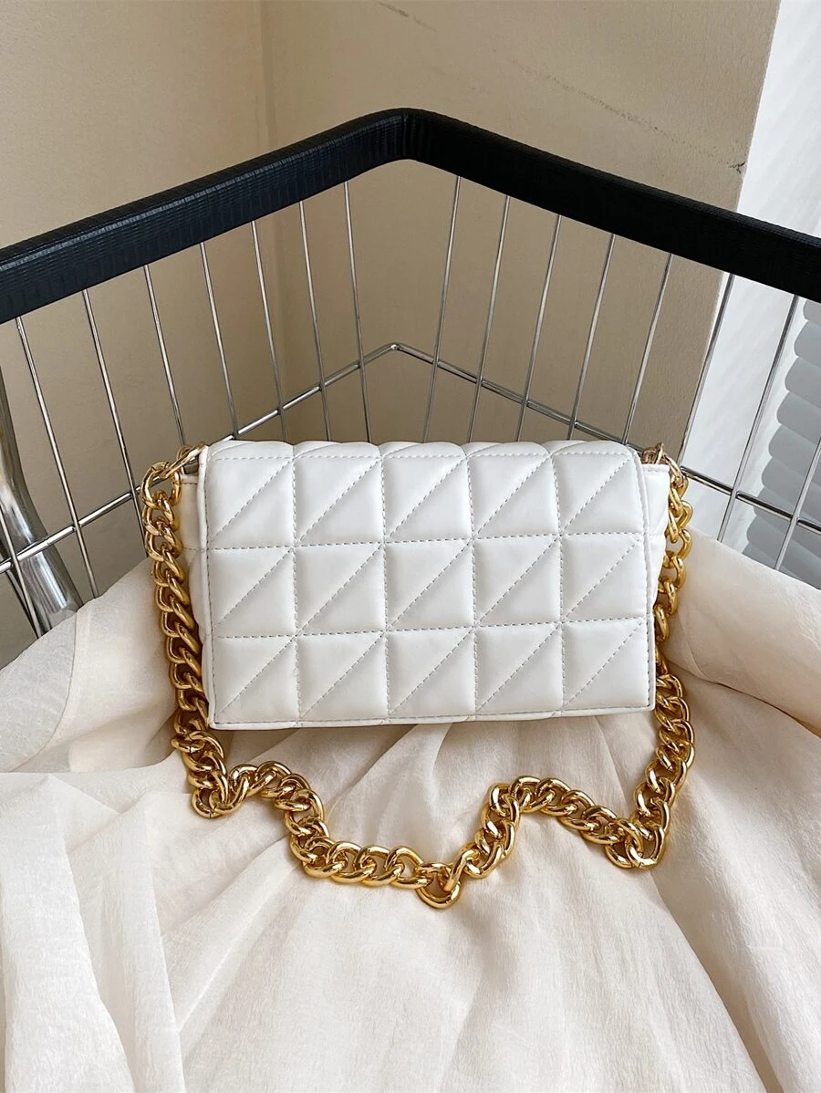 CONTAINEVERY Geometric Quilted Chain Flap Square Bag - White - View 1