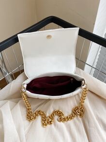 CONTAINEVERY Geometric Quilted Chain Flap Square Bag - White - View 5