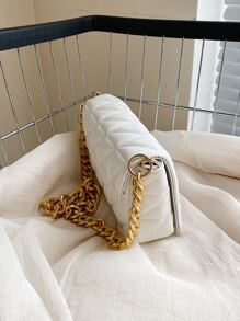 CONTAINEVERY Geometric Quilted Chain Flap Square Bag - White - View 6