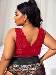 Plus Lace Wireless Bra - Red - View 2