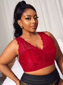 Plus Lace Wireless Bra - Red - View 3