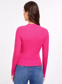 SHEIN Essnce 素色合適合身T恤 - 玫紅色 - 查看 3