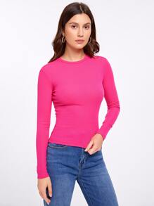 SHEIN Essnce 素色合適合身T恤 - 玫紅色 - 查看 4