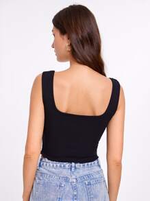SHEIN Essnce Lettuce Edge Crop Top - Black - View 2